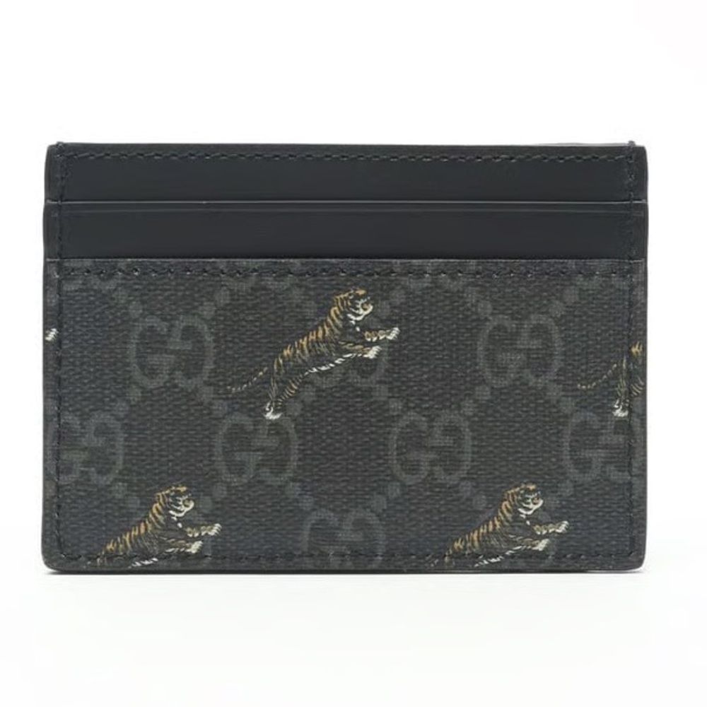 Gucci Black GG Supreme Card Holder with Tiger